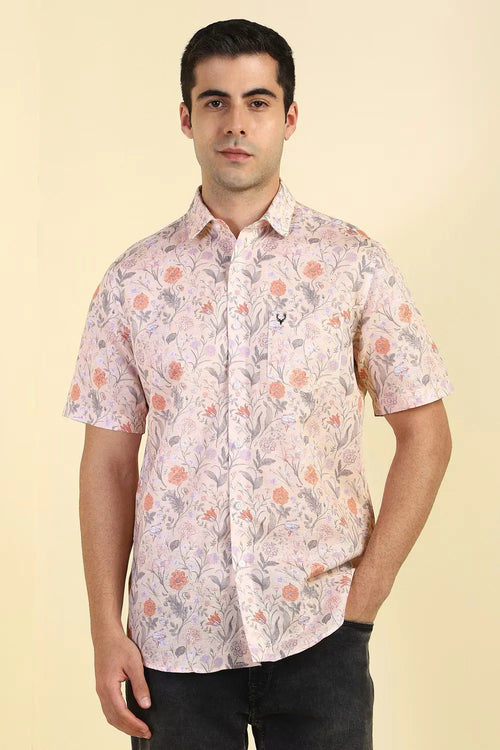 Print Cotton Shirts - Peach