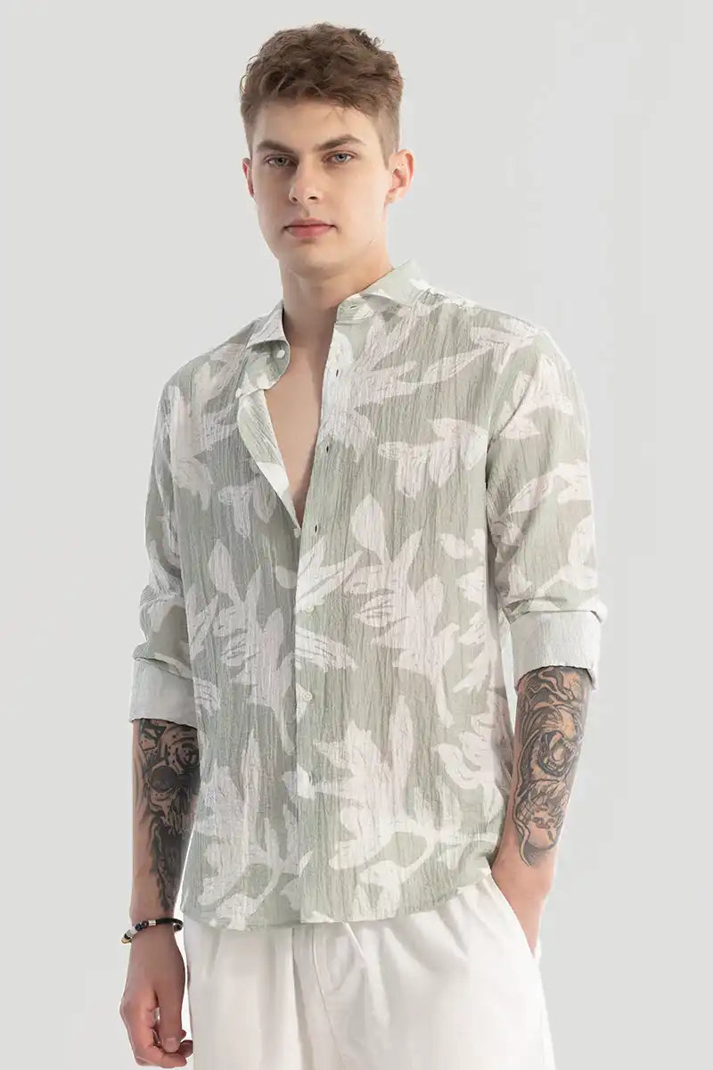 Textured Leaf Print Shirt