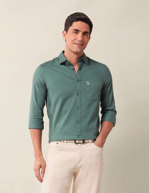 Solid Dobby Cotton Shirt - Green