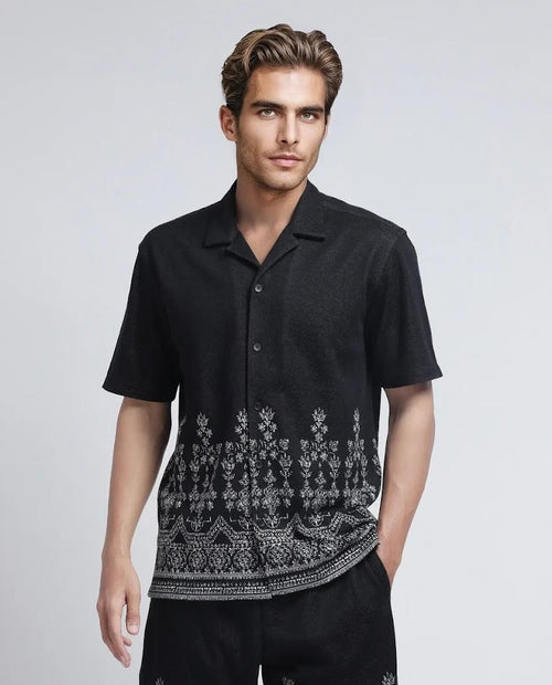 Relaxed Fit Jacquard Cotton Blend Shirt Horo - BlackRelaxed Fit Jacquard Cotton Blend Shirt Horo - Black