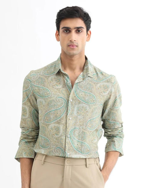Paisley Print Cotton Shirt - Pastel Green