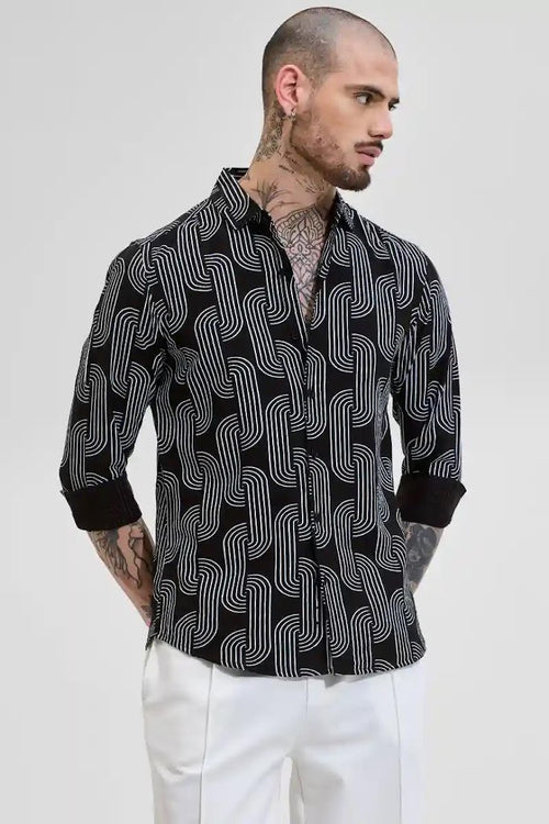 Printed Viscose Nylon Shirt - Black