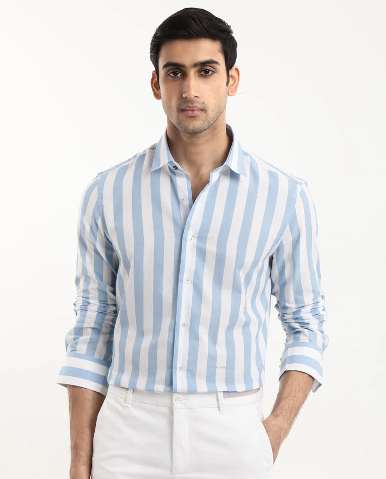 CABANA STRIPE SHIRT - LEEDS BLUE