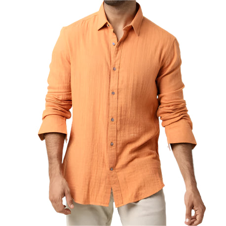 Creased Effect Cotton Shirt - Rust