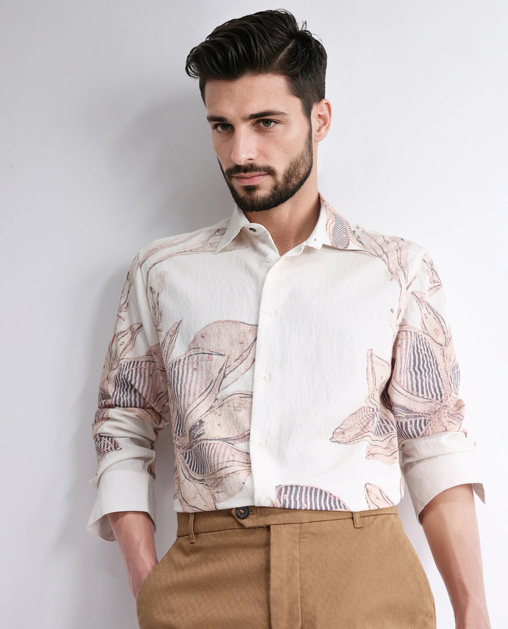 Collared Neck Floral Printed Shirt