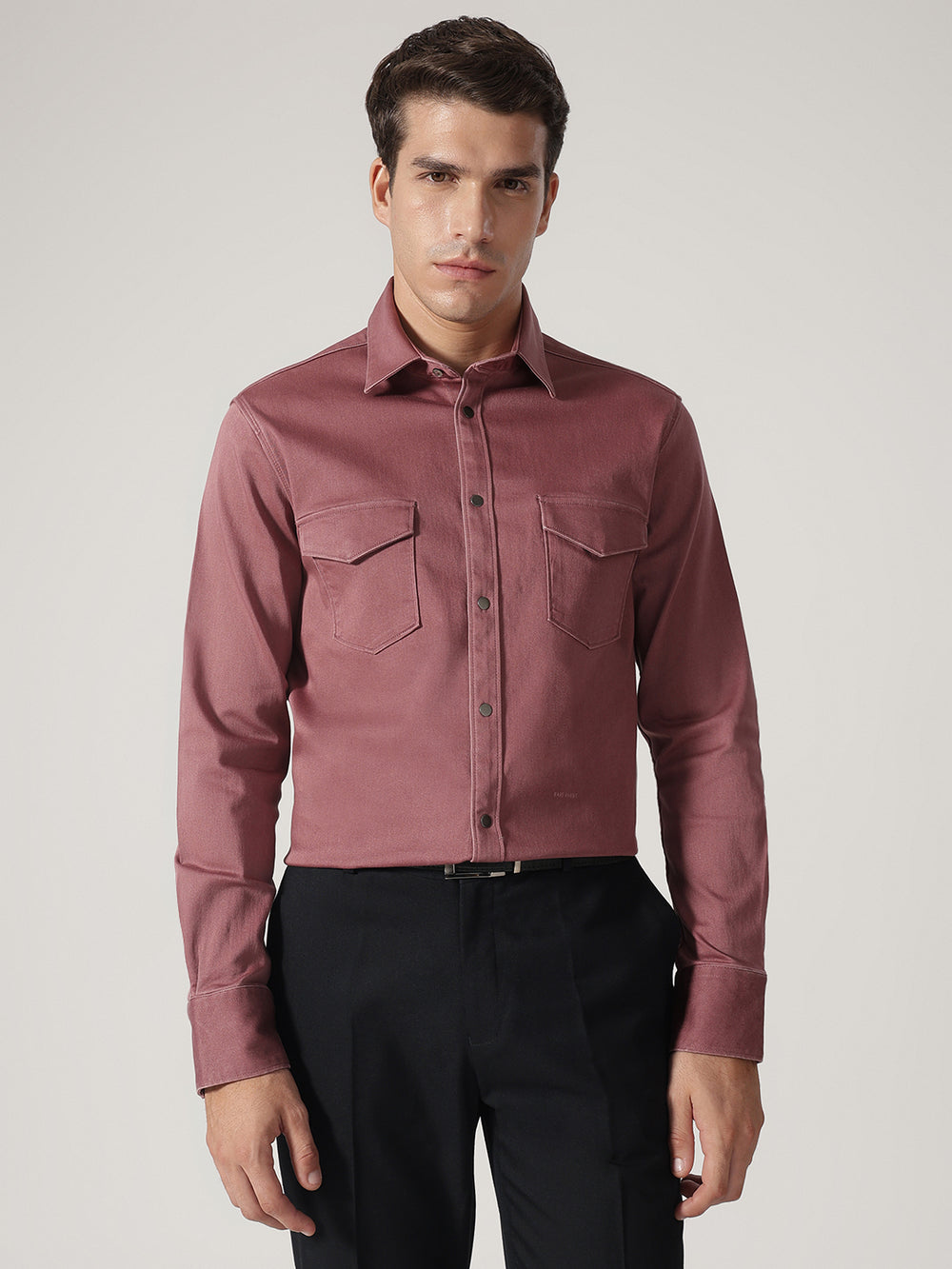 Solid Double Pocket Twill Shirt