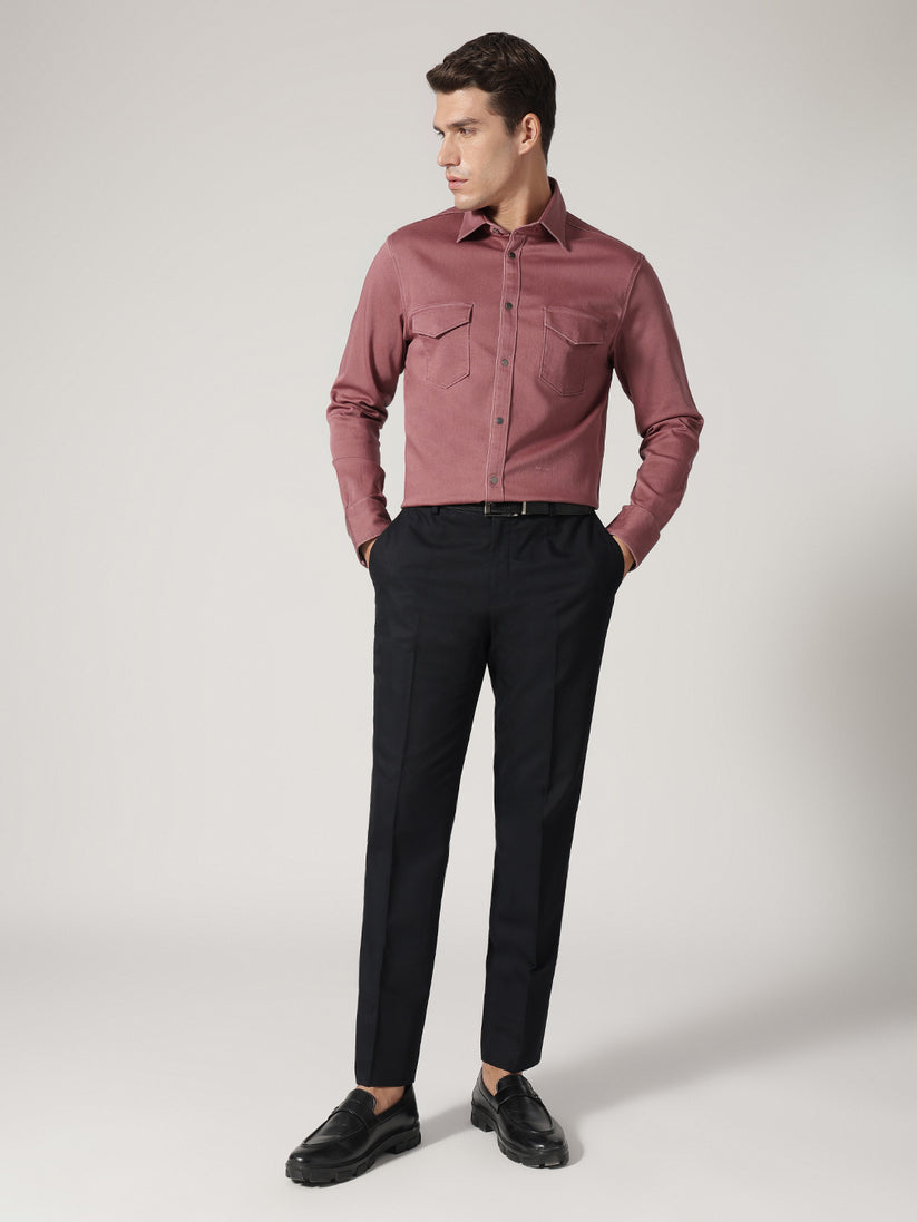 Solid Double Pocket Twill Shirt