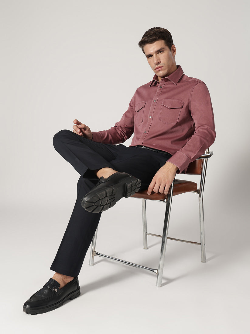 Solid Double Pocket Twill Shirt